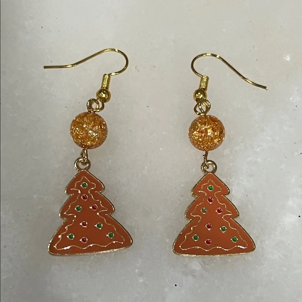 Festive Gingerbread Christmas Tree Earrings